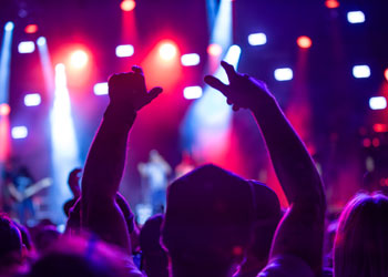 Plan rapproché d'un festivalier de dos dans la foule.